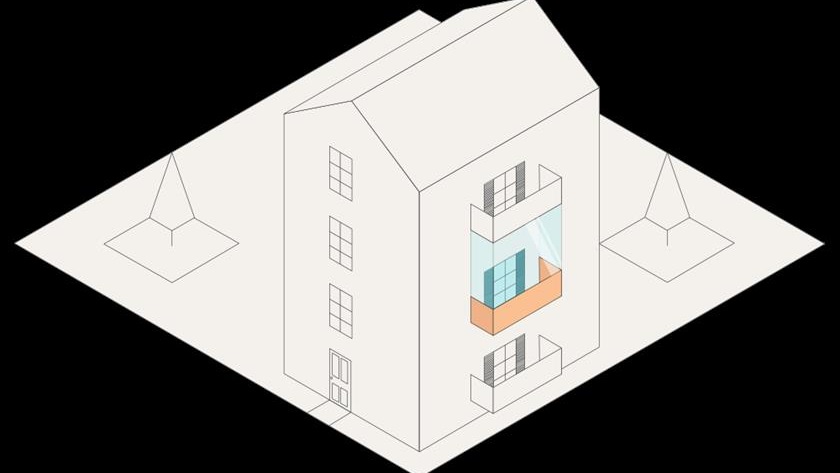 Illustration på hus med inglasad veranda Illustration på hus med inglasad veranda