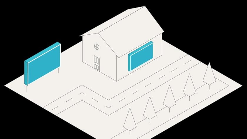 Illustration på hus med skyltar utanför Illustration på hus med skyltar utanför
