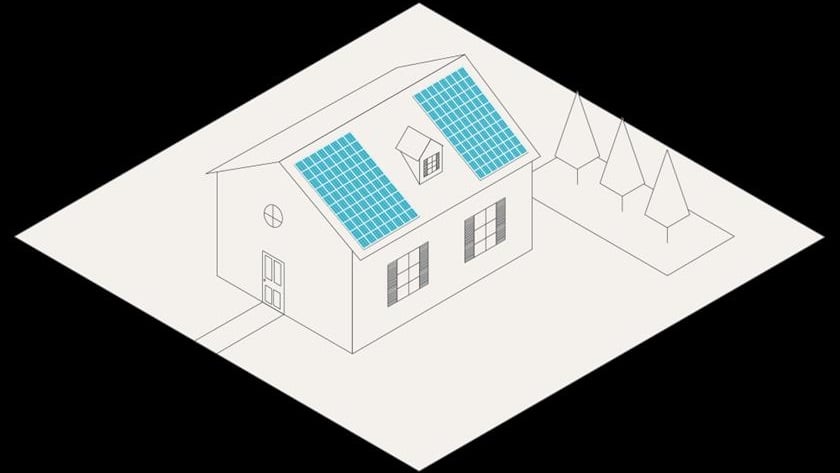 Illustration på hus med solpaneler Illustration på hus med solpaneler